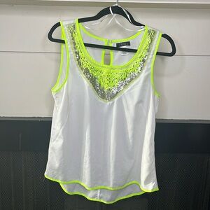 Lime green sequin trim blouse